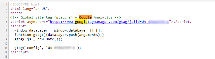 Looking for Google Analytics code in website source code